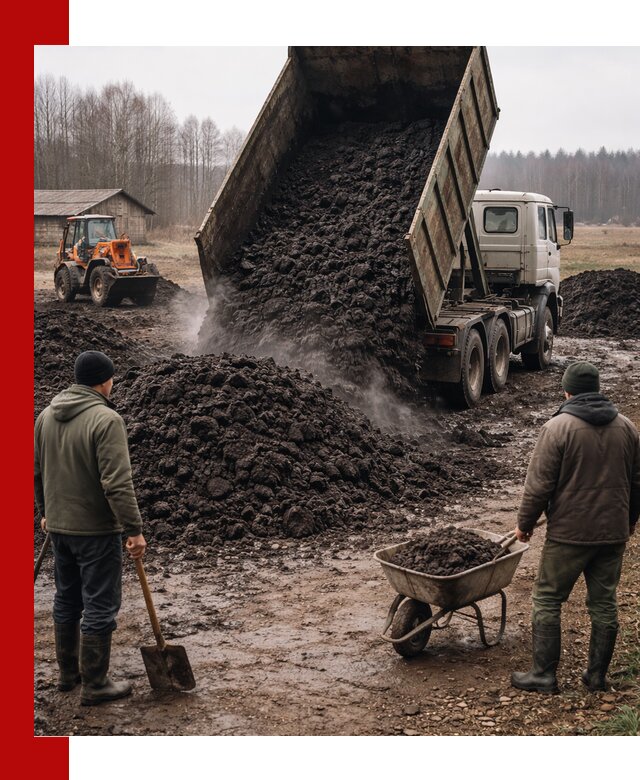 Доставка низинного торфа с разгрузкой и доставкой в Баксане