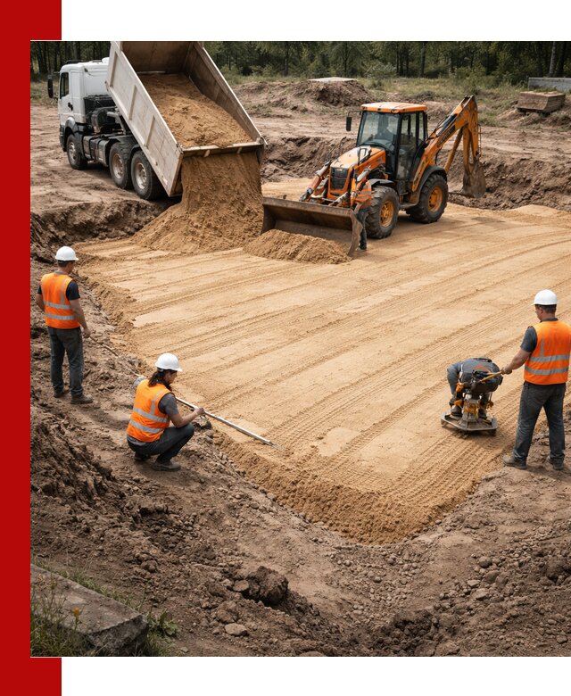 Устройство песчаной подушки для фундаментов и дорог в Баксане